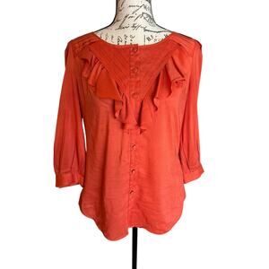 Maeve by Anthropologie Burnt Orange Ruffle Silk Blend Blouse Size 2 Cottagecore